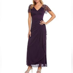 NWT XSCAPE | Beaded Formal Gown in Plum Purple Formal Elegant Long Dress 4P